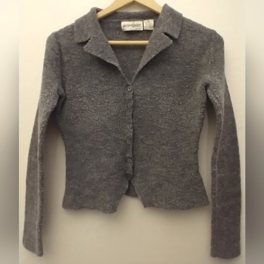 Vintage Y2K Grunge 90's Button Down Crop Sweater Collar Grey Grungecore M